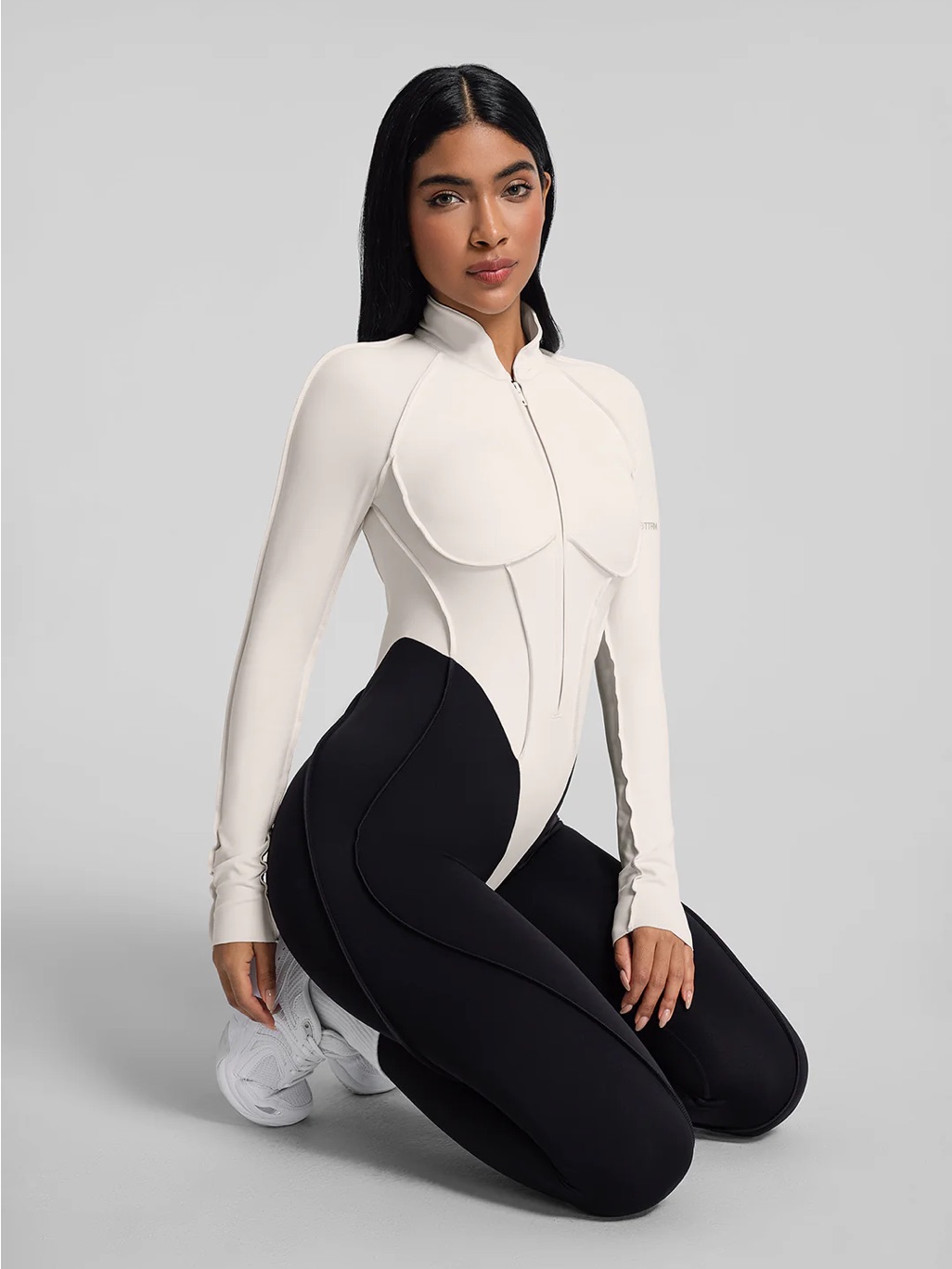 Nwt Bttrm Better Me Two-Tone Full-Length Catsuit Cream Black Xxl — image 2 of 8